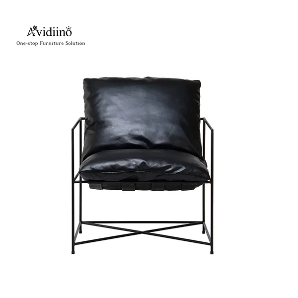Solid Stainless Steel Retro Leather Armrest Lounge Chair for Living Room Detail Display -1