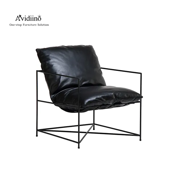 Solid Stainless Steel Retro Leather Armrest Lounge Chair for Living Room Detail Display -2