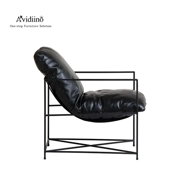 Solid Stainless Steel Retro Leather Armrest Lounge Chair for Living Room Detail Display -3