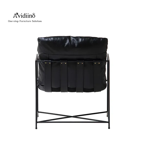 Solid Stainless Steel Retro Leather Armrest Lounge Chair for Living Room Detail Display -4