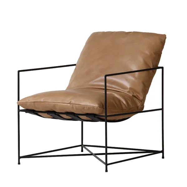 Solid Stainless Steel Retro Leather Armrest Lounge Chair for Living Room