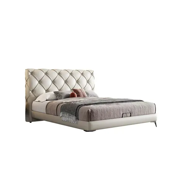 HB006Luxury Upholstered Bed with Wing Headboard & Integrated Lighting ...