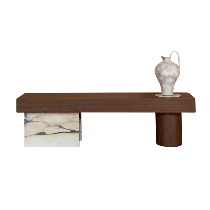 BB05 Walnut Veneer & Pink Stone Bed End Bench – 1600×400×450mm for Luxury Bedrooms