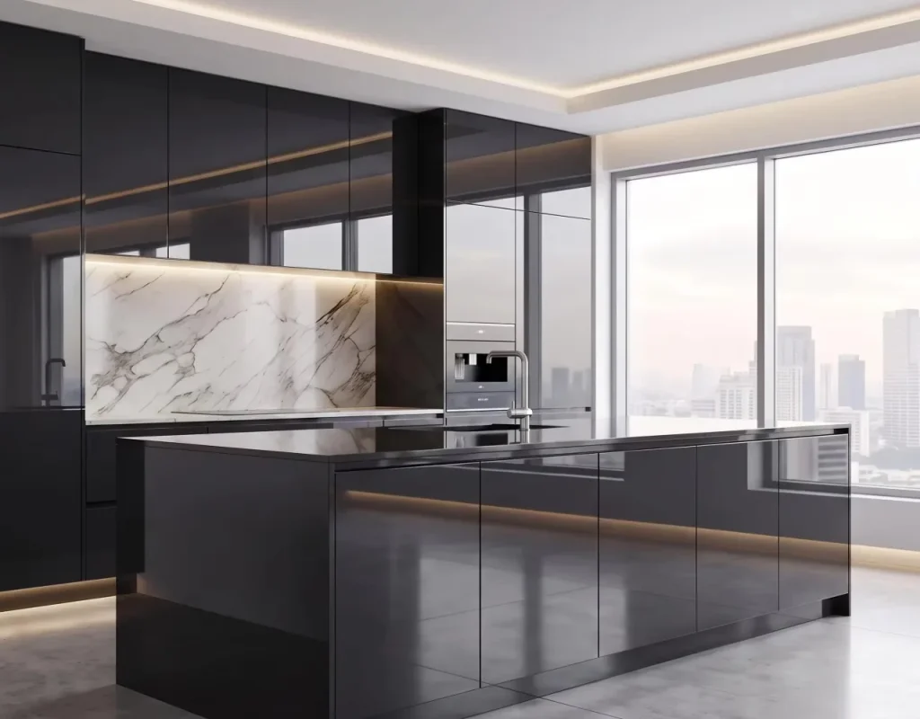 High gloss acrylic kitchen cabinets