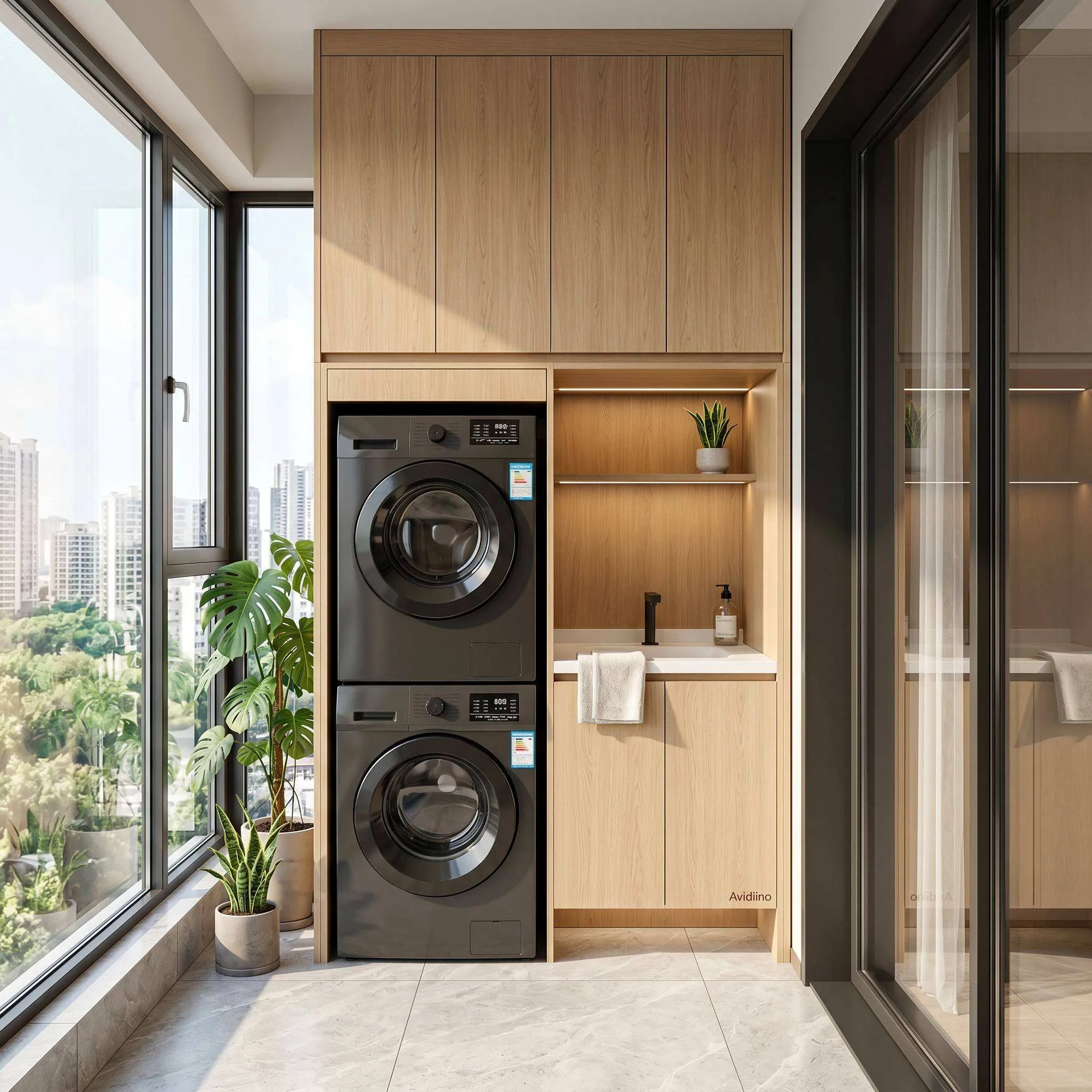 Custom Whole Laundry Cabinet for Balcony Washing Machine Storage | Made-to-Order Utility Unit with Sink Combo