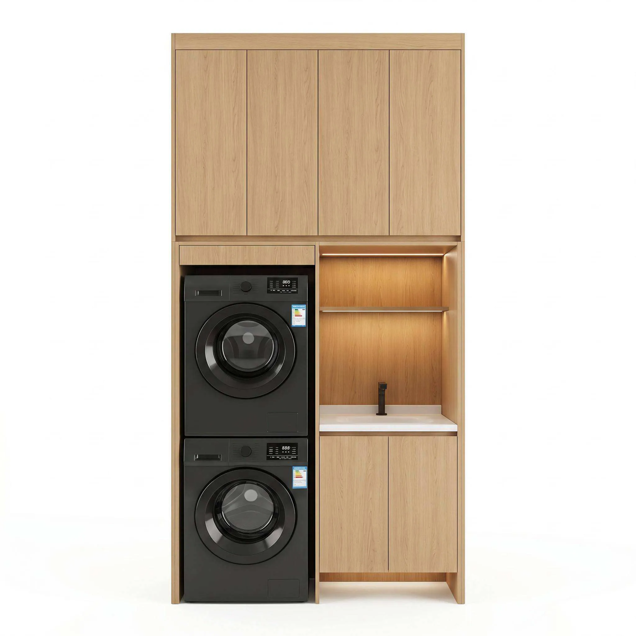 Custom Whole Laundry Cabinet for Balcony Washing Machine Storage | Made-to-Order Utility Unit with Sink Combo