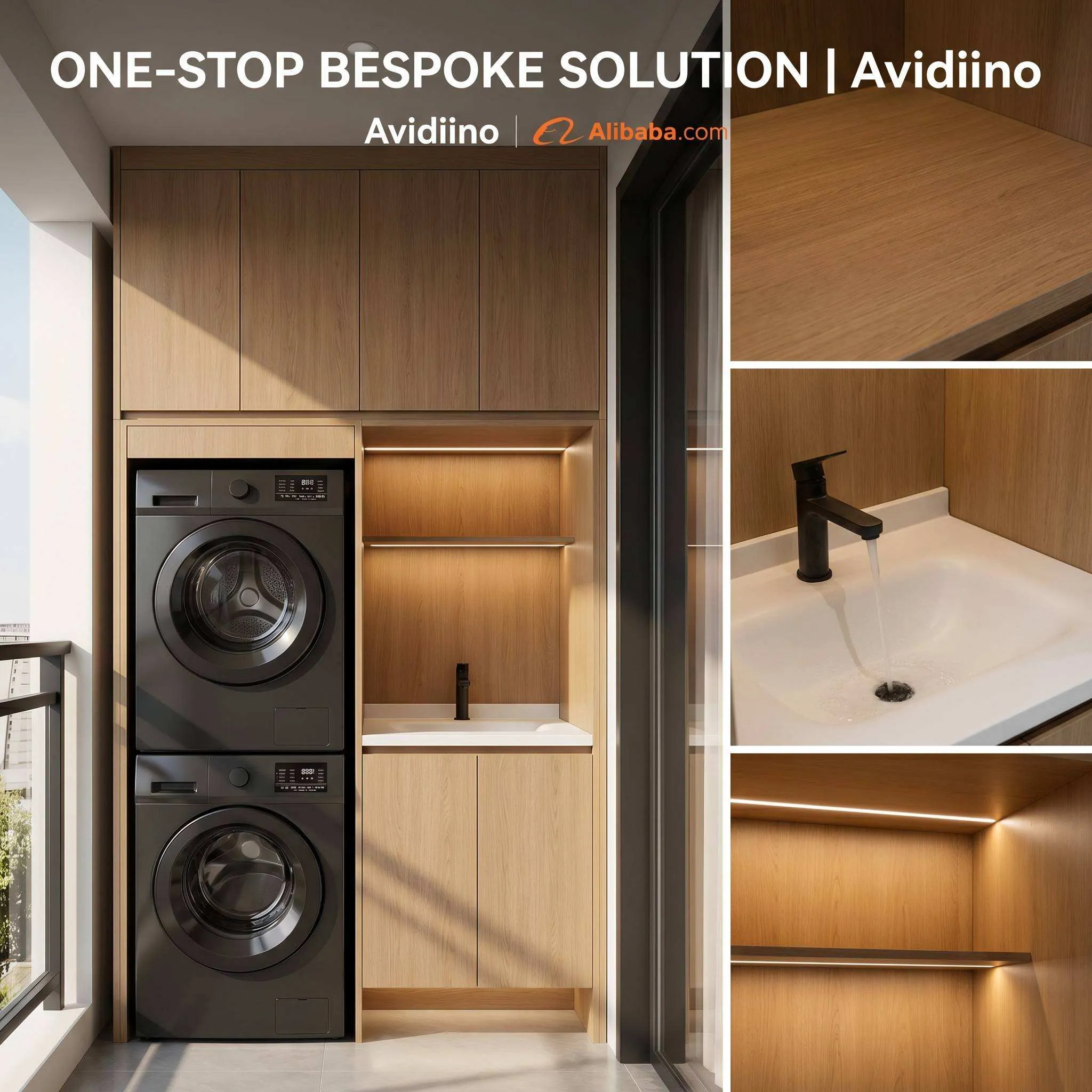 Custom Whole Laundry Cabinet for Balcony Washing Machine Storage | Made-to-Order Utility Unit with Sink Combo