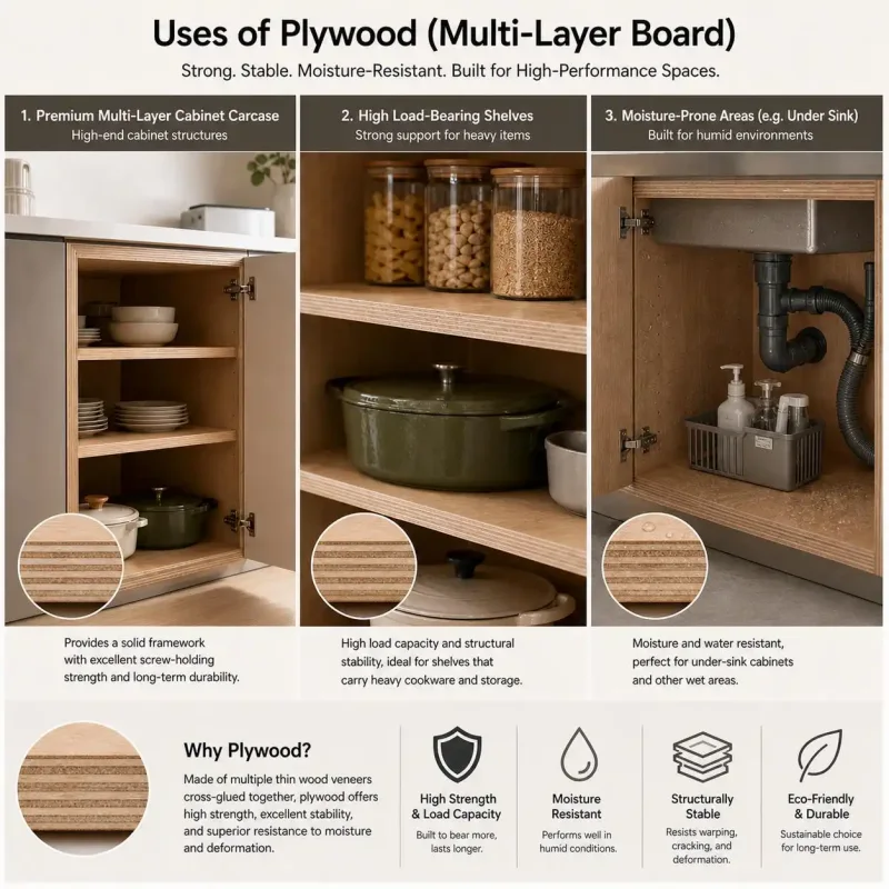 Plywood used for kitchen cabinet construction