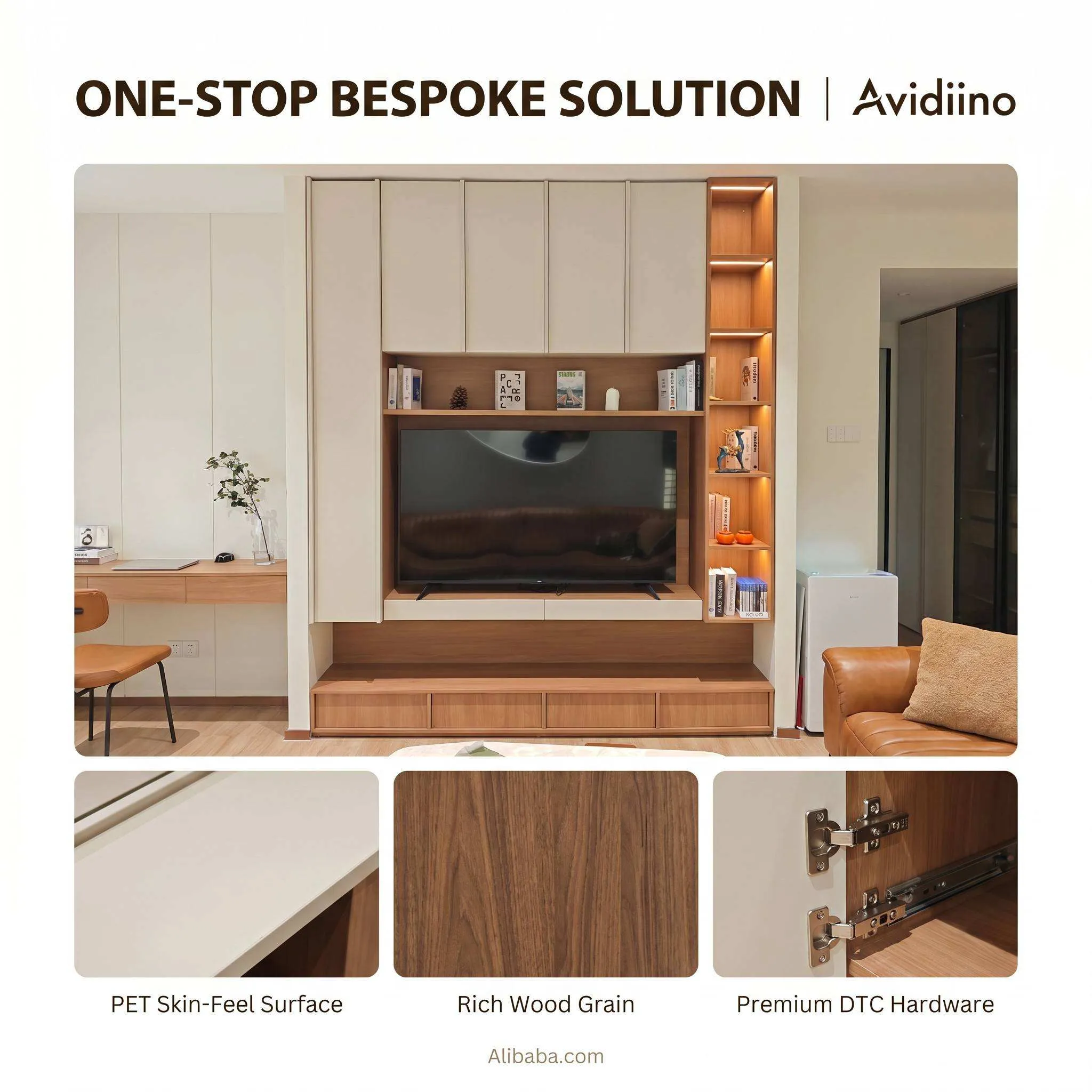 OEM Custom Living Room TV Storage Cabinet | Made-to-Order Per Drawing | Modern Home Decoration Project Supplier