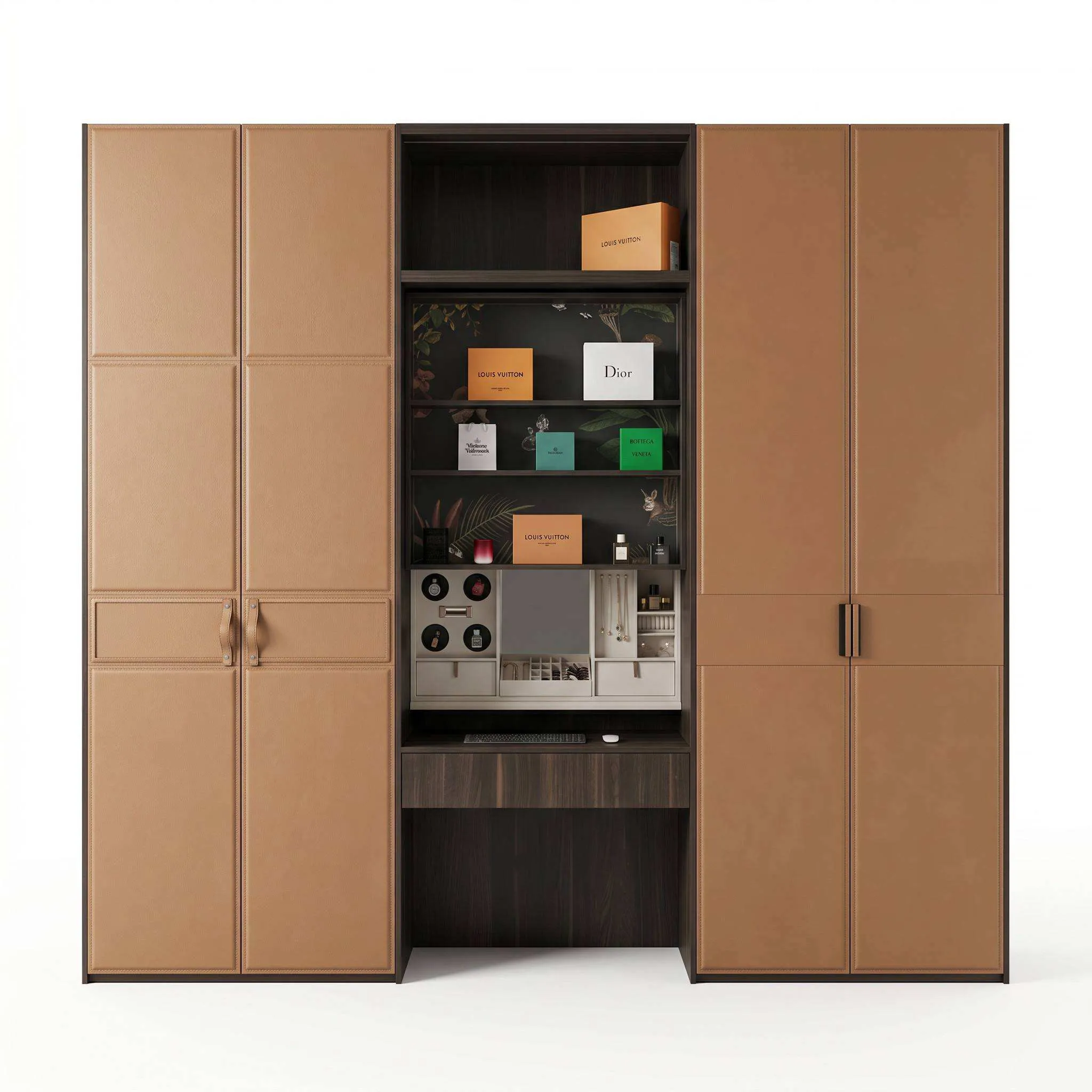 Custom Walk-in Wardrobe Storage System for Bedroom | Soft Leather-Grain Finish | Full Turnkey Furniture Project Solution