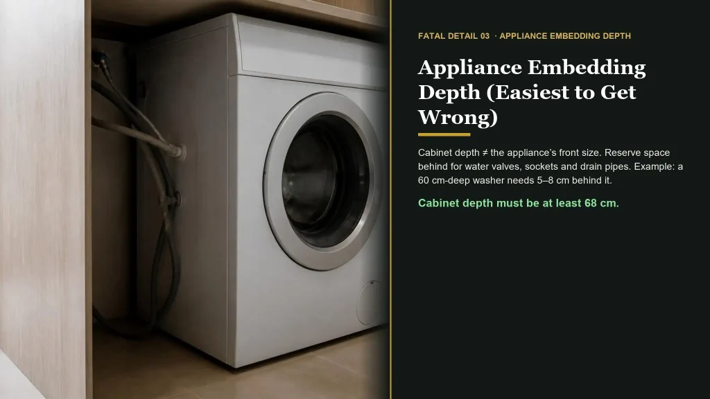 Custom cabinet appliance recess depth