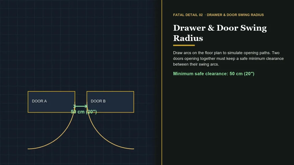 Custom cabinet door swing clearance