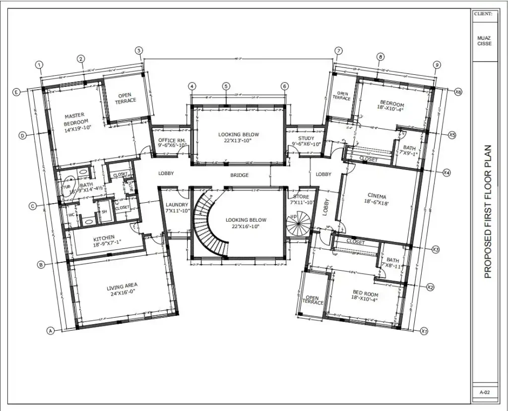 Detailed first floor CAD layout for the villa