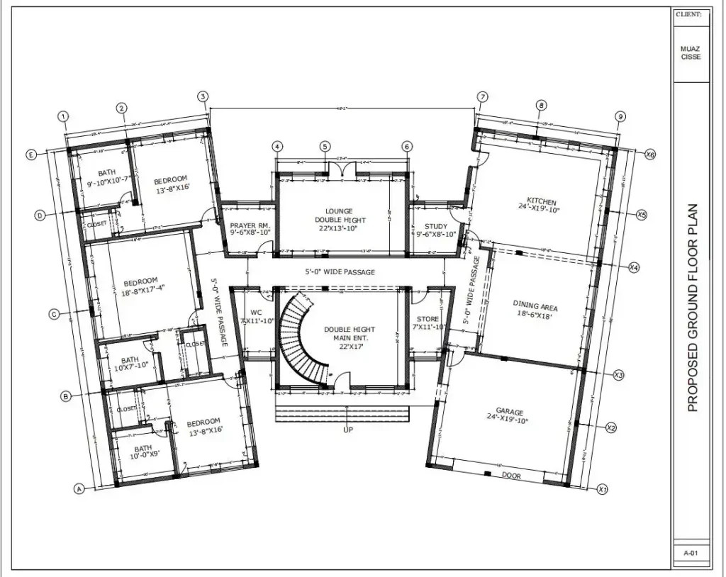 Detailed ground floor CAD layout for the villa