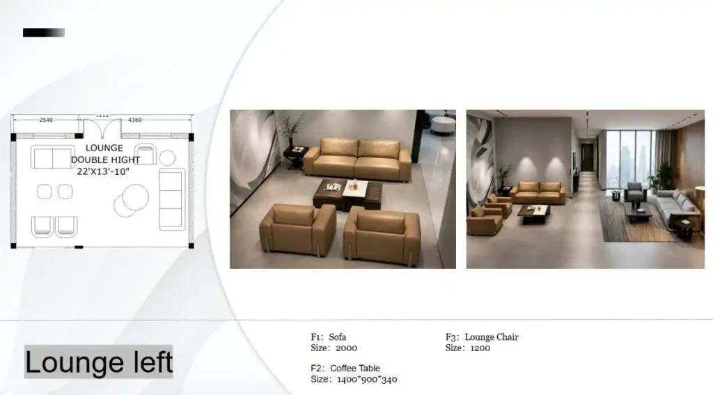 Lounge double height design with CAD plan