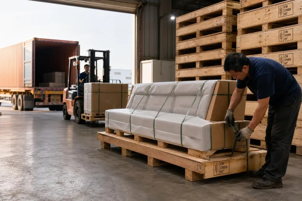 container loading furniture cartons braced
