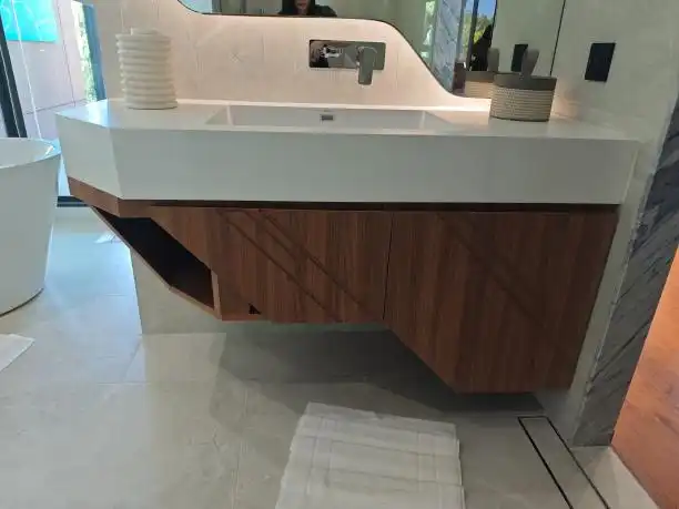 custom walnut bathroom vanity integrated sink