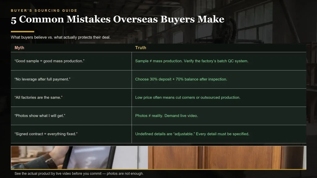 Common furniture sourcing China mistakes overseas buyers should avoid