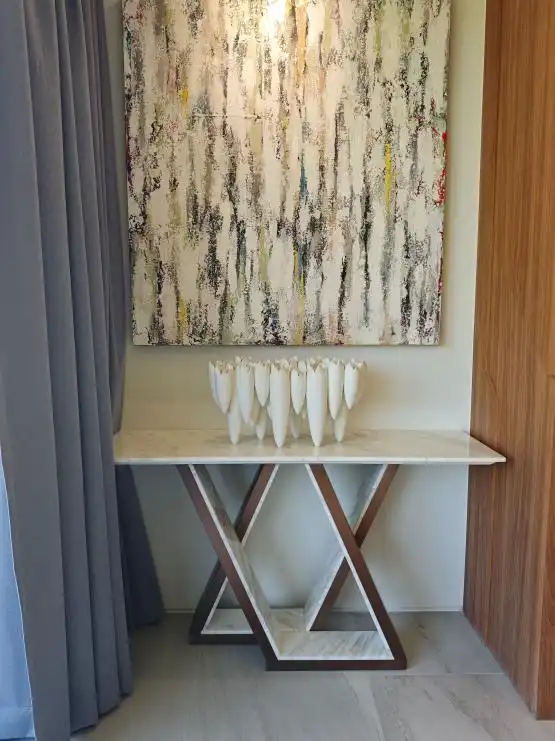hallway console marble top walnut base