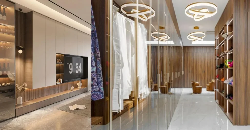 italian minimalist custom tv wall unit and wardrobe