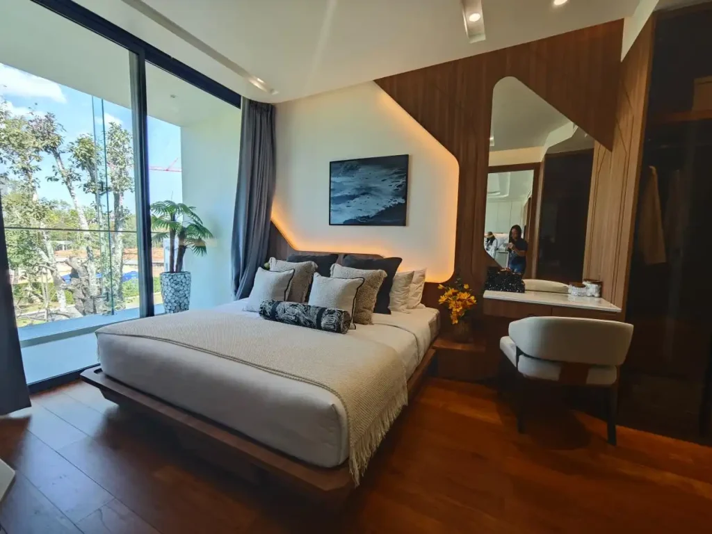 Italy minimalist master bedroom in Phuket villa custom furniture project`