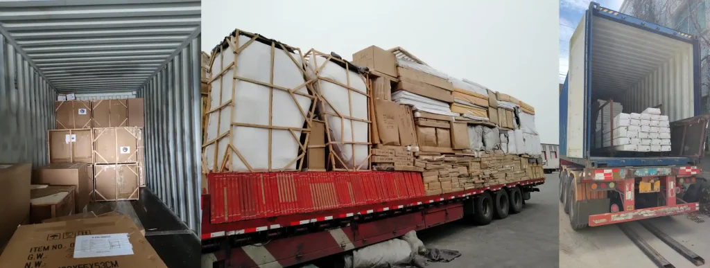 Export packaging loaded at Foshan furniture factory