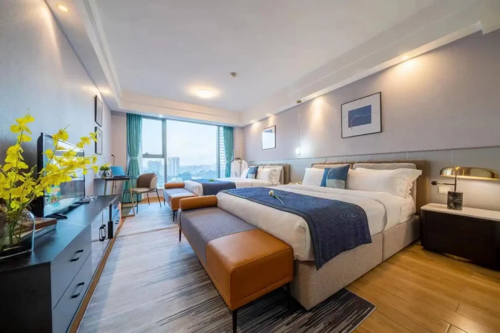 Hotel guest room furniture package with twin beds