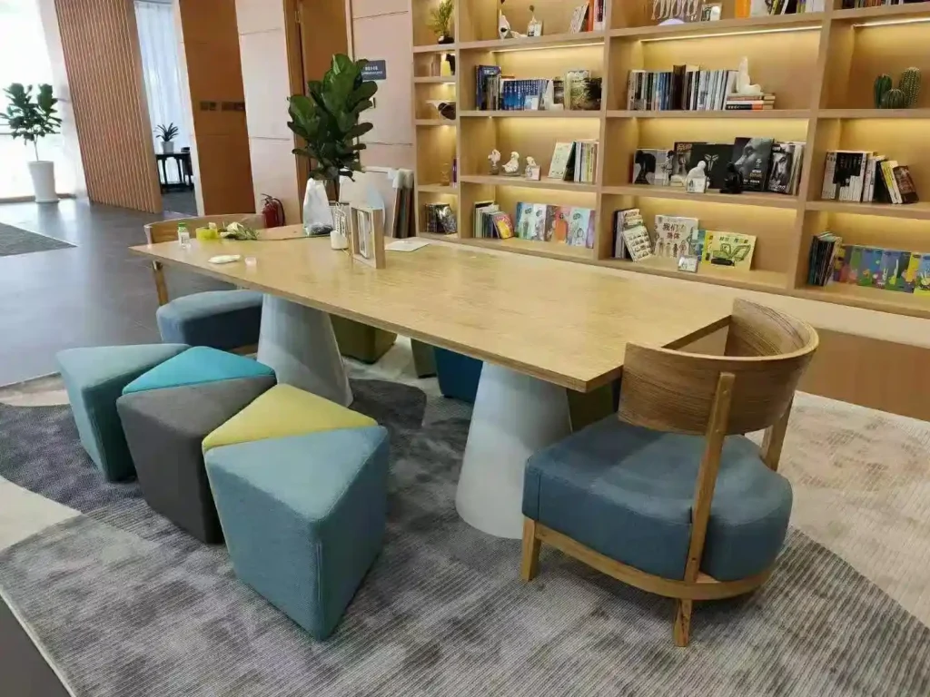 Library study table and stools for campus project