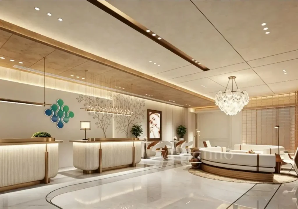 Med spa furniture reception hall with curved sofa
