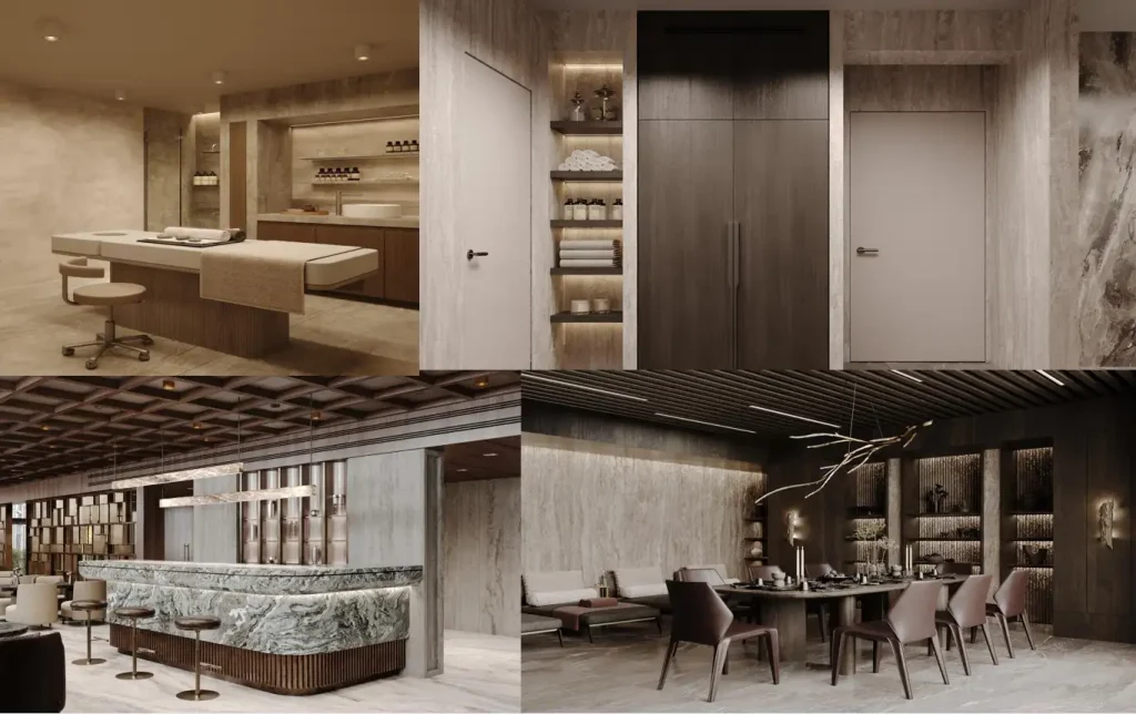 Villa furniture project with built-in wardrobes and loose seating
